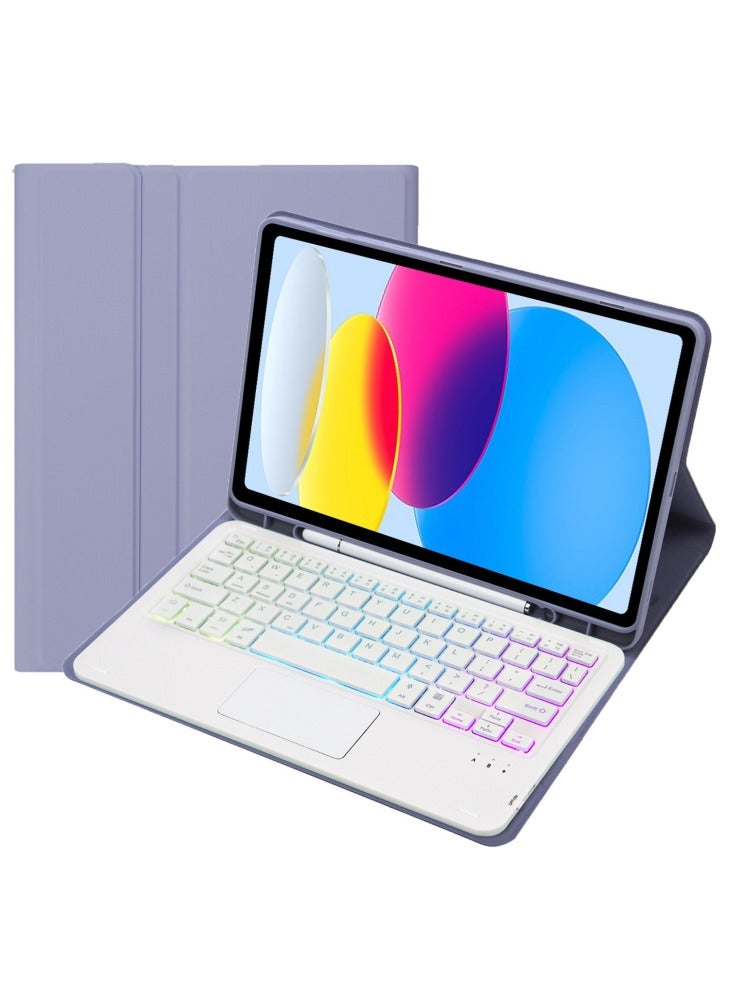 A10B-AS for iPad (2025)/10.9 (2022) Leather+TPU Tablet Foldable Stand Cover with Touchpad Bluetooth-Compatible Keyboard - Purple - Image 1